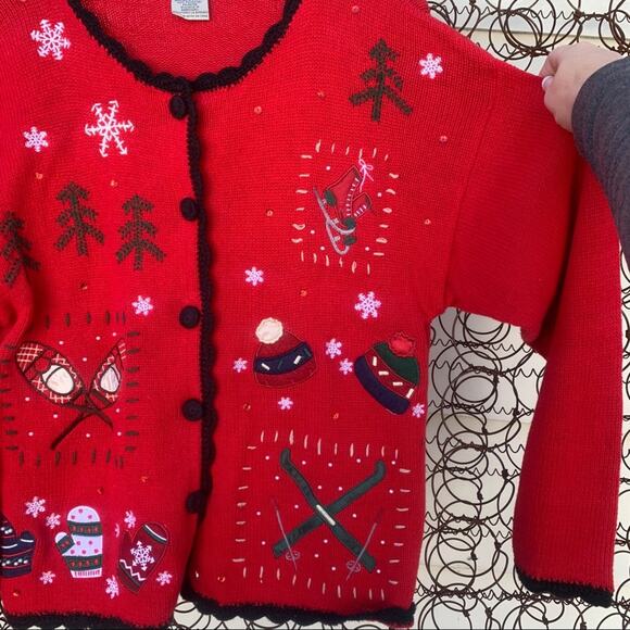Vintage Basic Editions knit ugly Christmas cardigan SMALL - Picture 3 of 7